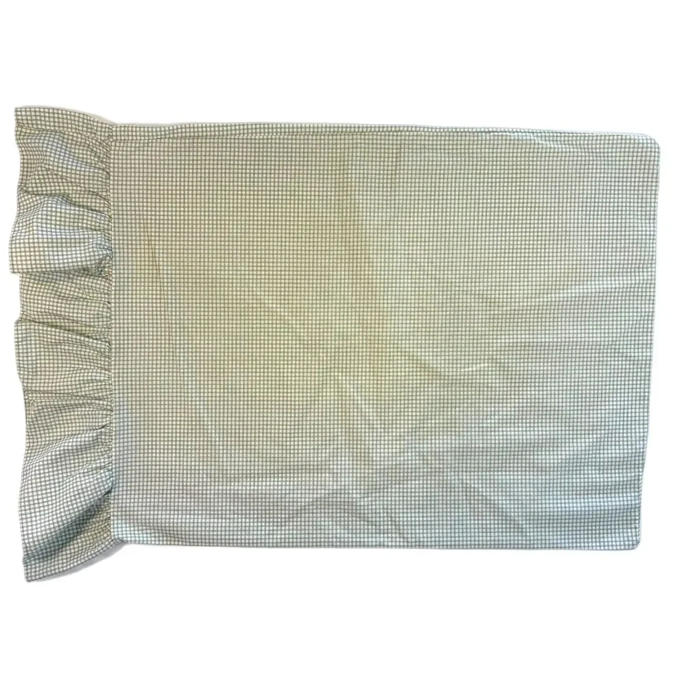 Wamsutta Sage Green Gingham Cottage Core Ruffle Pillowcase Standard Vintage
